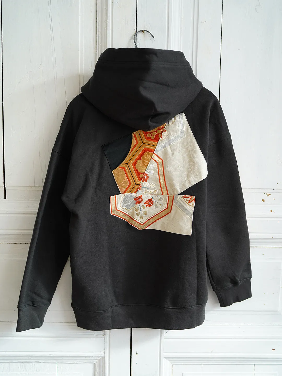 Unlogical Poem Classical Style Brocade Patchwork Black Hoodie