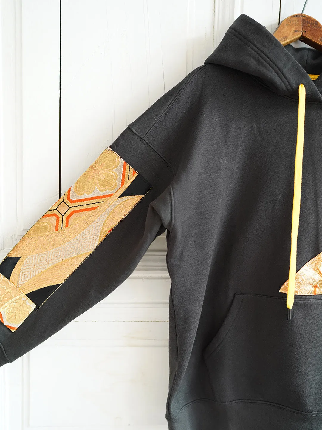 Unlogical Poem Classical Style Brocade Patchwork Black Hoodie