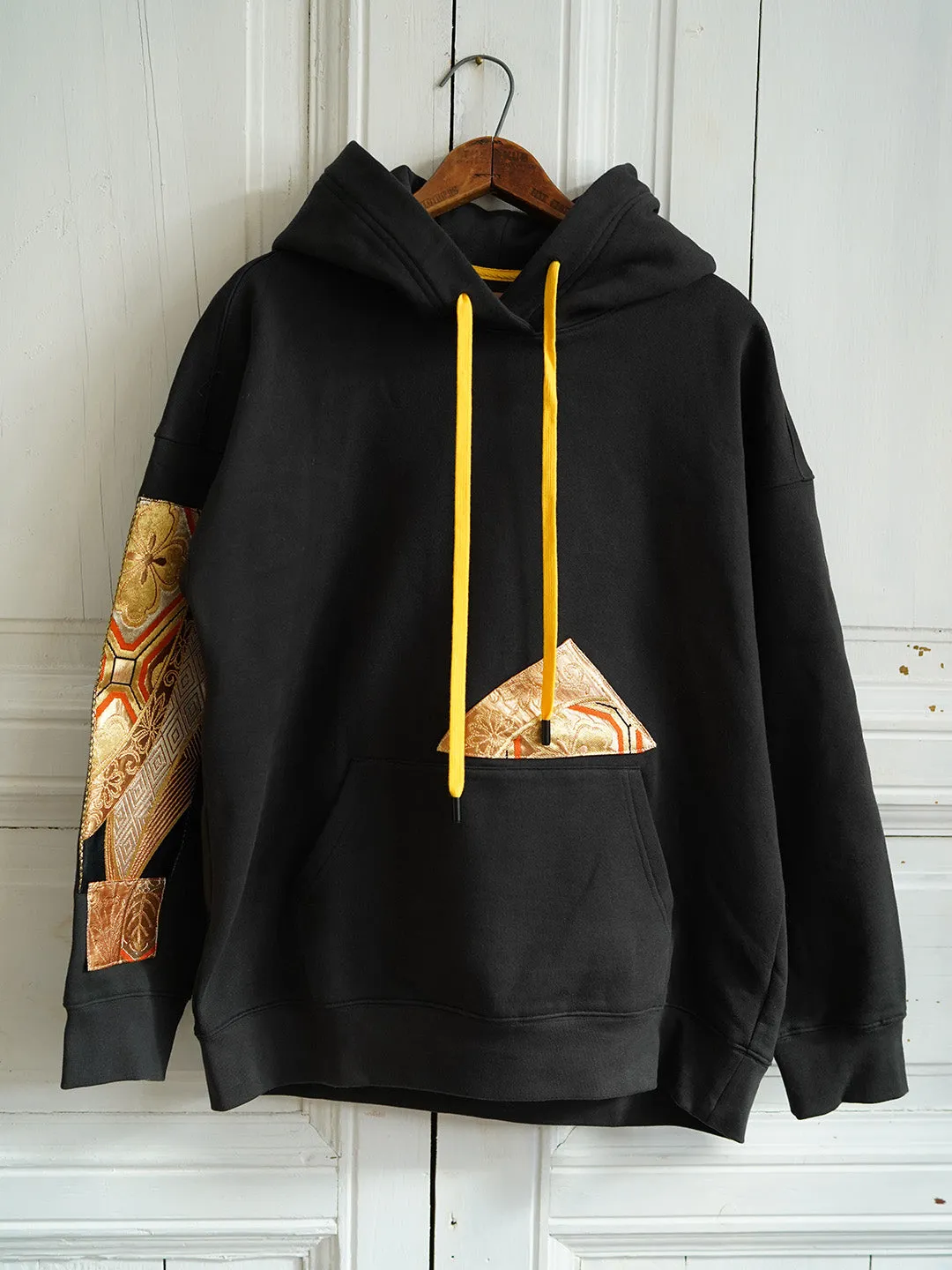 Unlogical Poem Classical Style Brocade Patchwork Black Hoodie