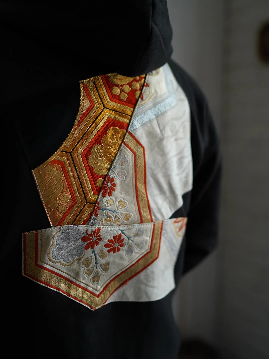 Unlogical Poem Classical Style Brocade Patchwork Black Hoodie