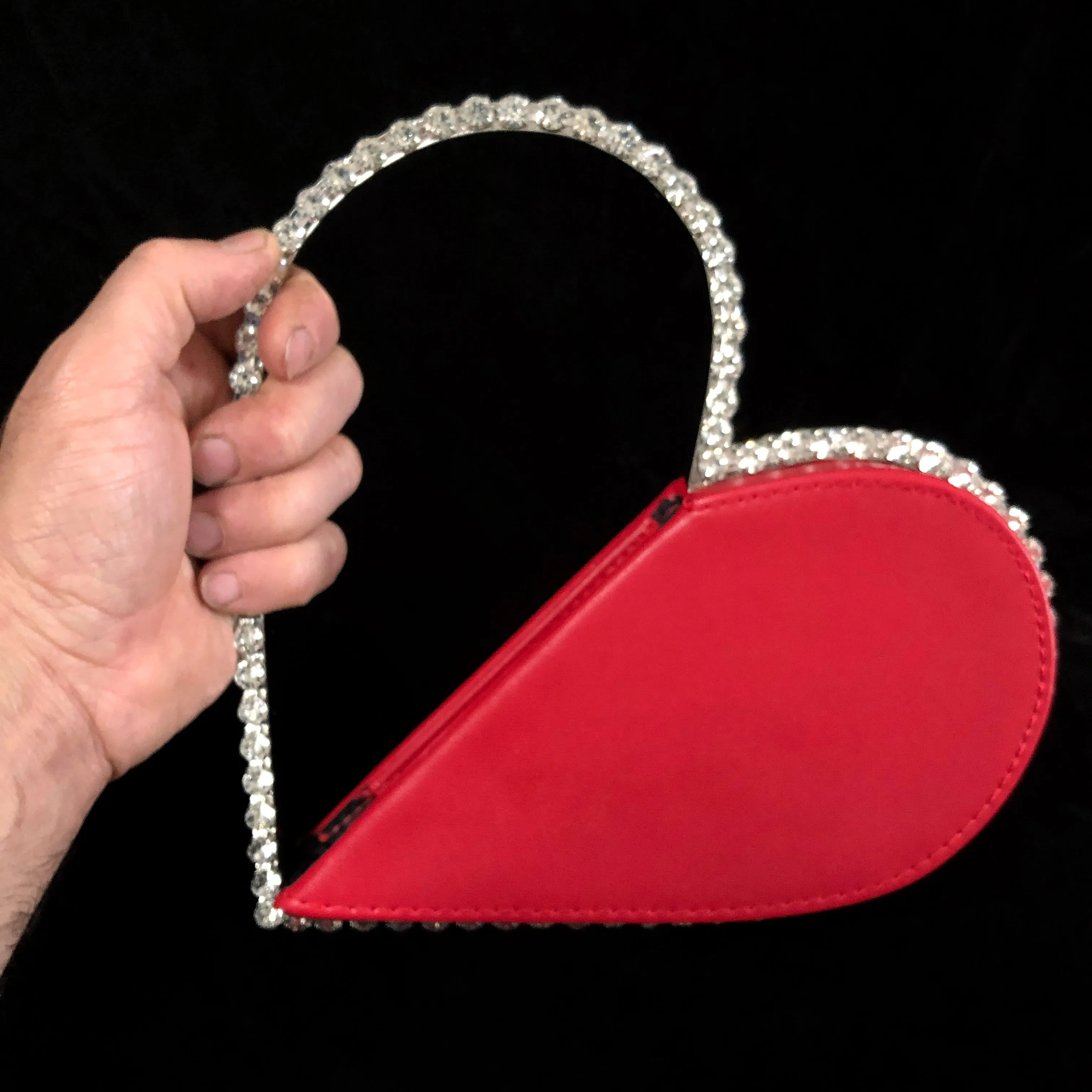 UNUSUAL SPLICED HEART SHAPED  BAG WITH RHINESTONES