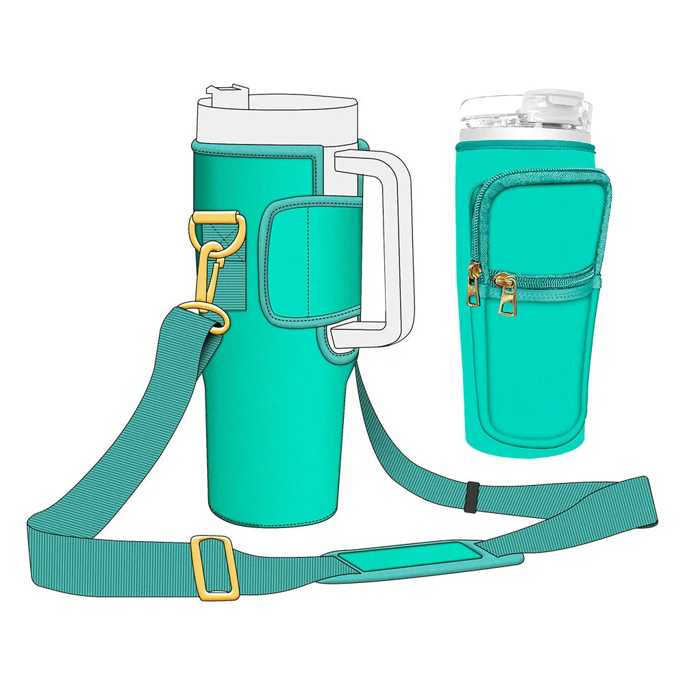 Vibrant Green 40oz Tumbler Bottle Carrier with Adjustable Strap