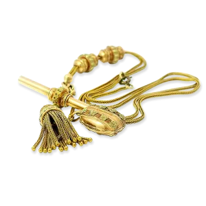 Victorian 18k Yellow and Rose Gold Wheat Neck-Chain with Charms