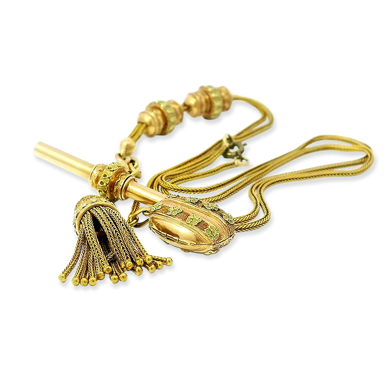 Victorian 18k Yellow and Rose Gold Wheat Neck-Chain with Charms