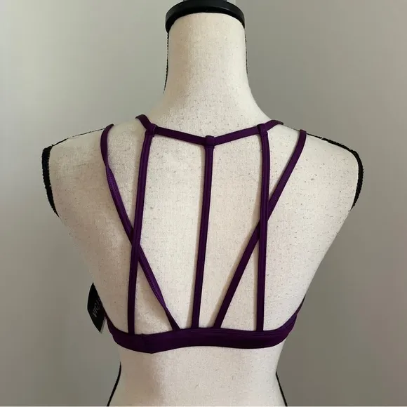 Victoria's Secret Sport Purple Sports Bra Mesh V Strap Caged Back size Small NEW
