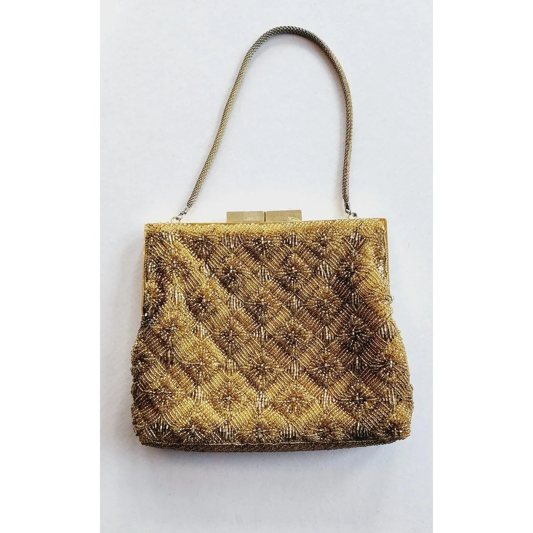 Vintage 50s Evening Bag Beaded Gold