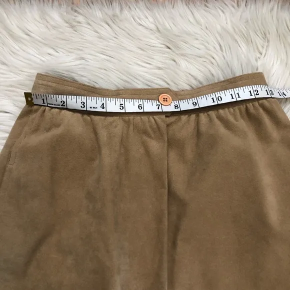 Vintage Blassport Ultra Suede Pleated Tan Brown Womens Midi Skirt 8 (fit like 4)