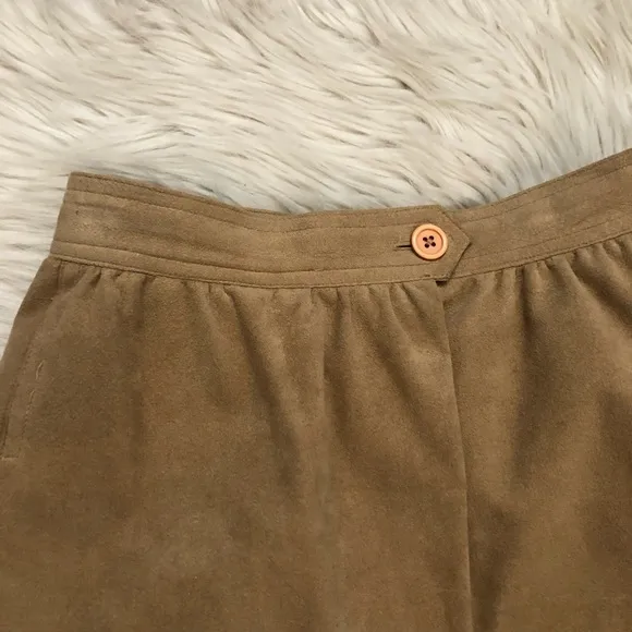 Vintage Blassport Ultra Suede Pleated Tan Brown Womens Midi Skirt 8 (fit like 4)