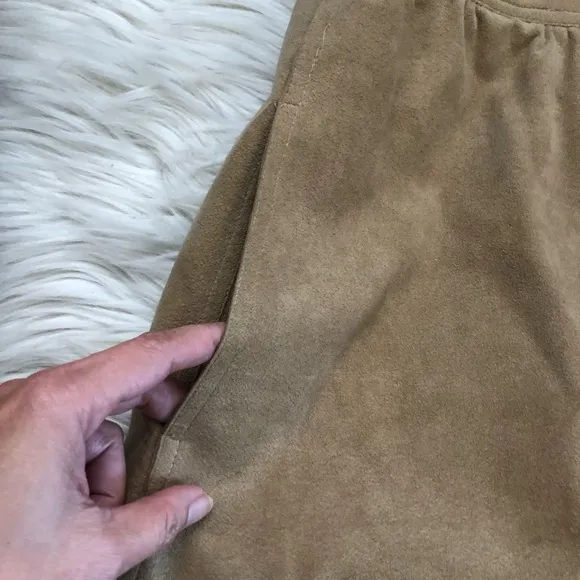 Vintage Blassport Ultra Suede Pleated Tan Brown Womens Midi Skirt 8 (fit like 4)