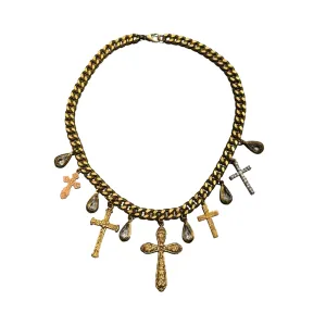 Vintage Cross and Glass Bead Charm Necklace