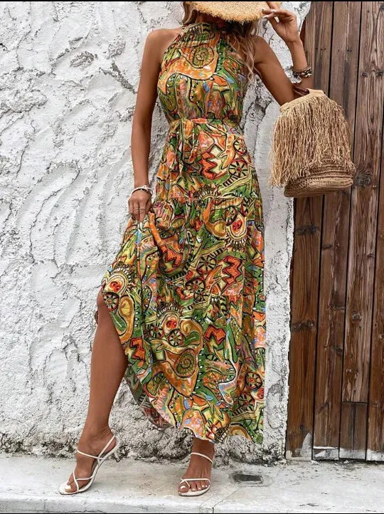 Vintage Dress Sleeveless O-Neck Halter - Boho Dress