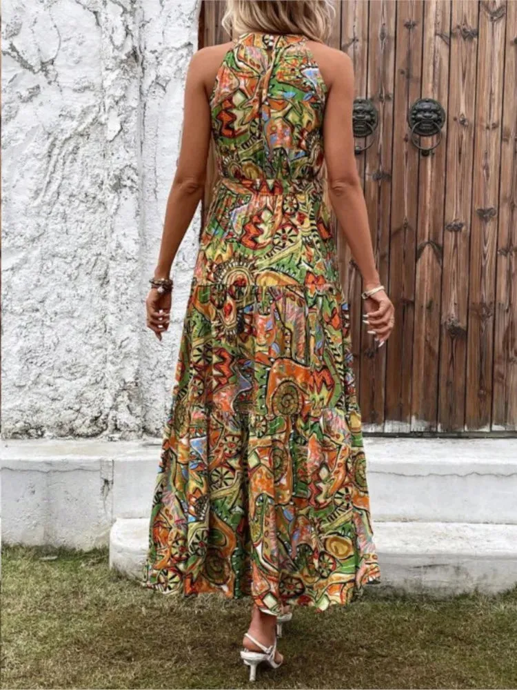 Vintage Dress Sleeveless O-Neck Halter - Boho Dress