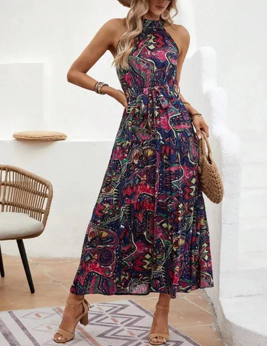 Vintage Dress Sleeveless O-Neck Halter - Boho Dress