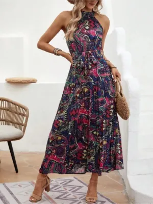 Vintage Dress Sleeveless O-Neck Halter - Boho Dress