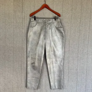 Vintage Forenza 100% Leather Silver High Rise Relaxed Straight Leg Jeans Size 32