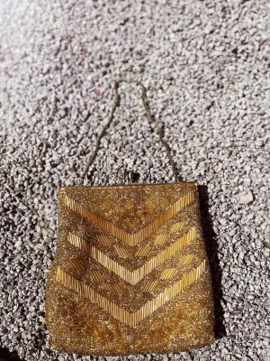 Vintage Gold Beaded Evening Bag Purse