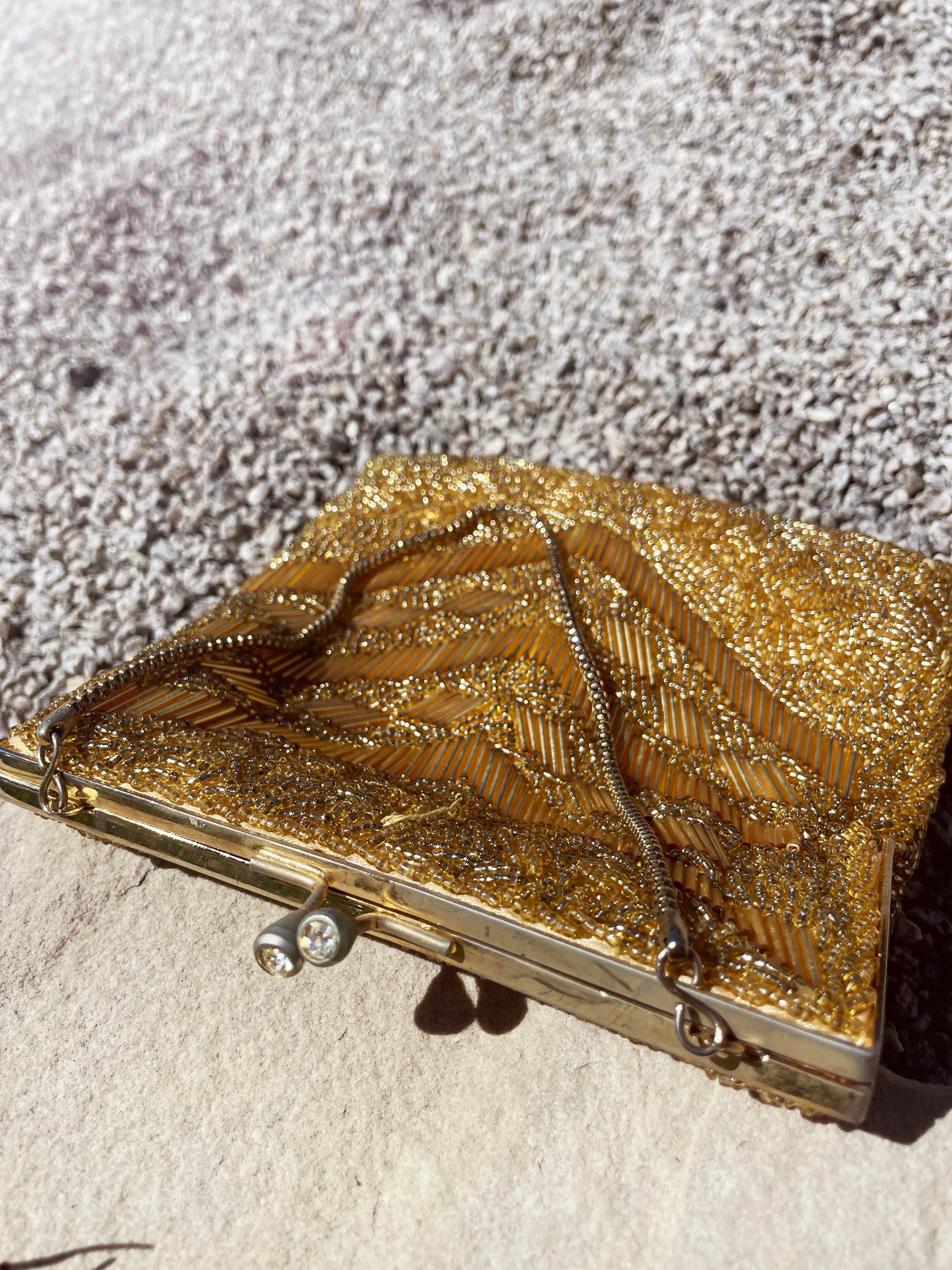 Vintage Gold Beaded Evening Bag Purse