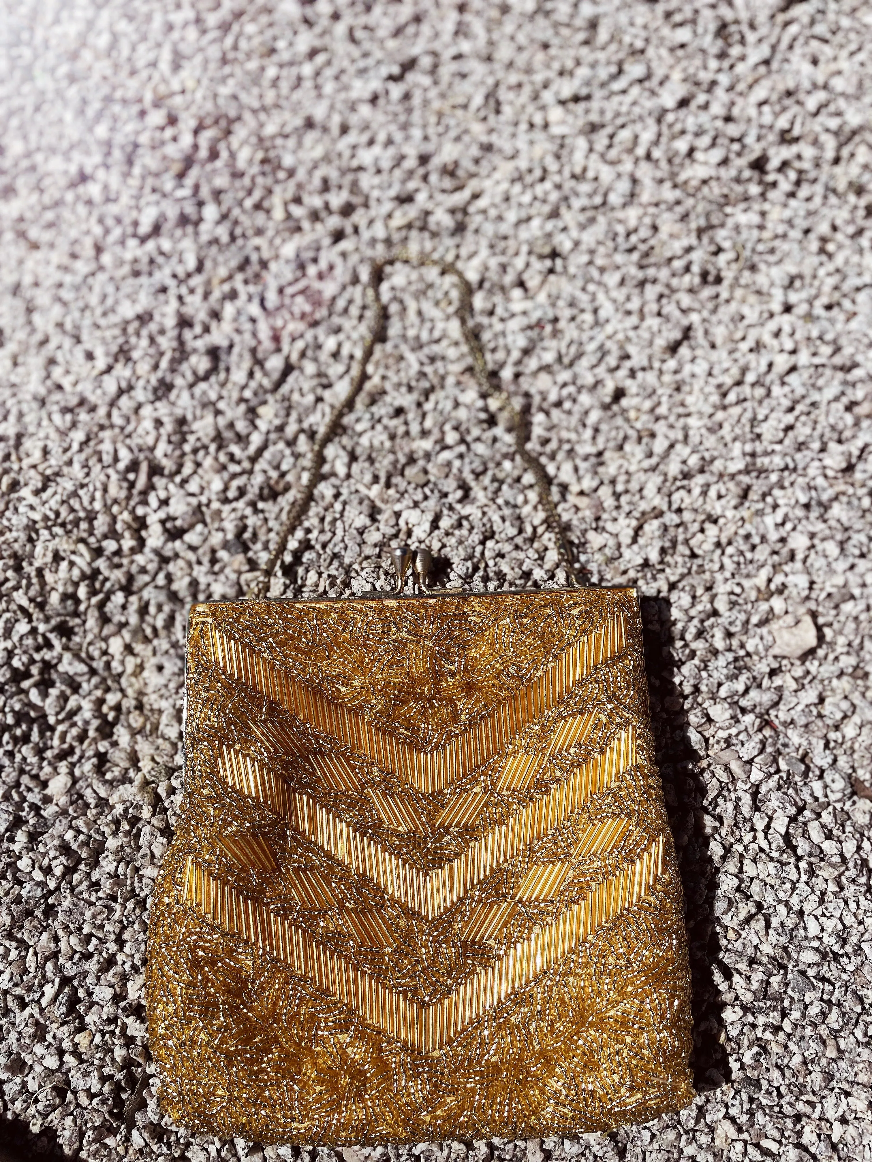Vintage Gold Beaded Evening Bag Purse