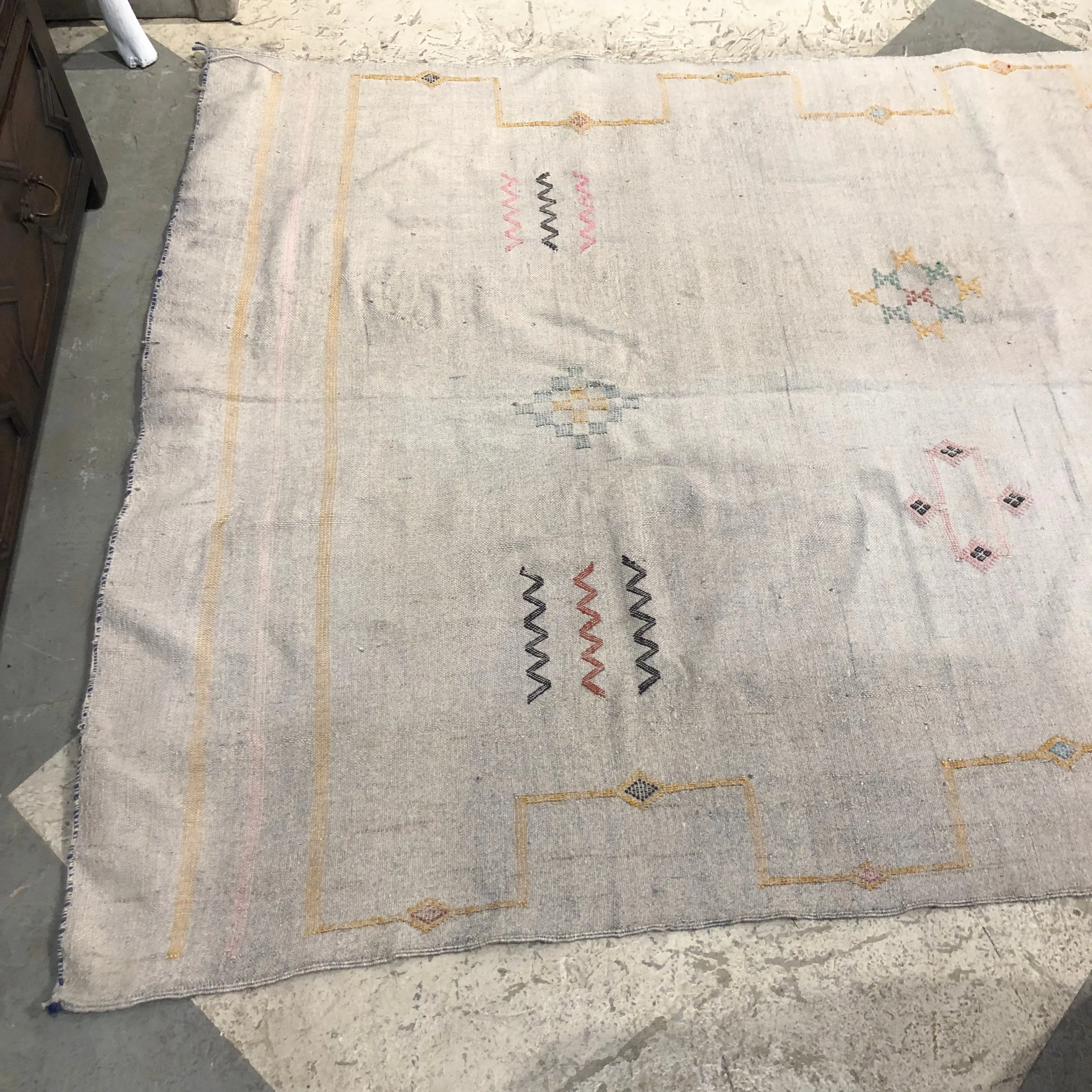 Vintage Handwoven Moroccan Cactus Fiber Rug