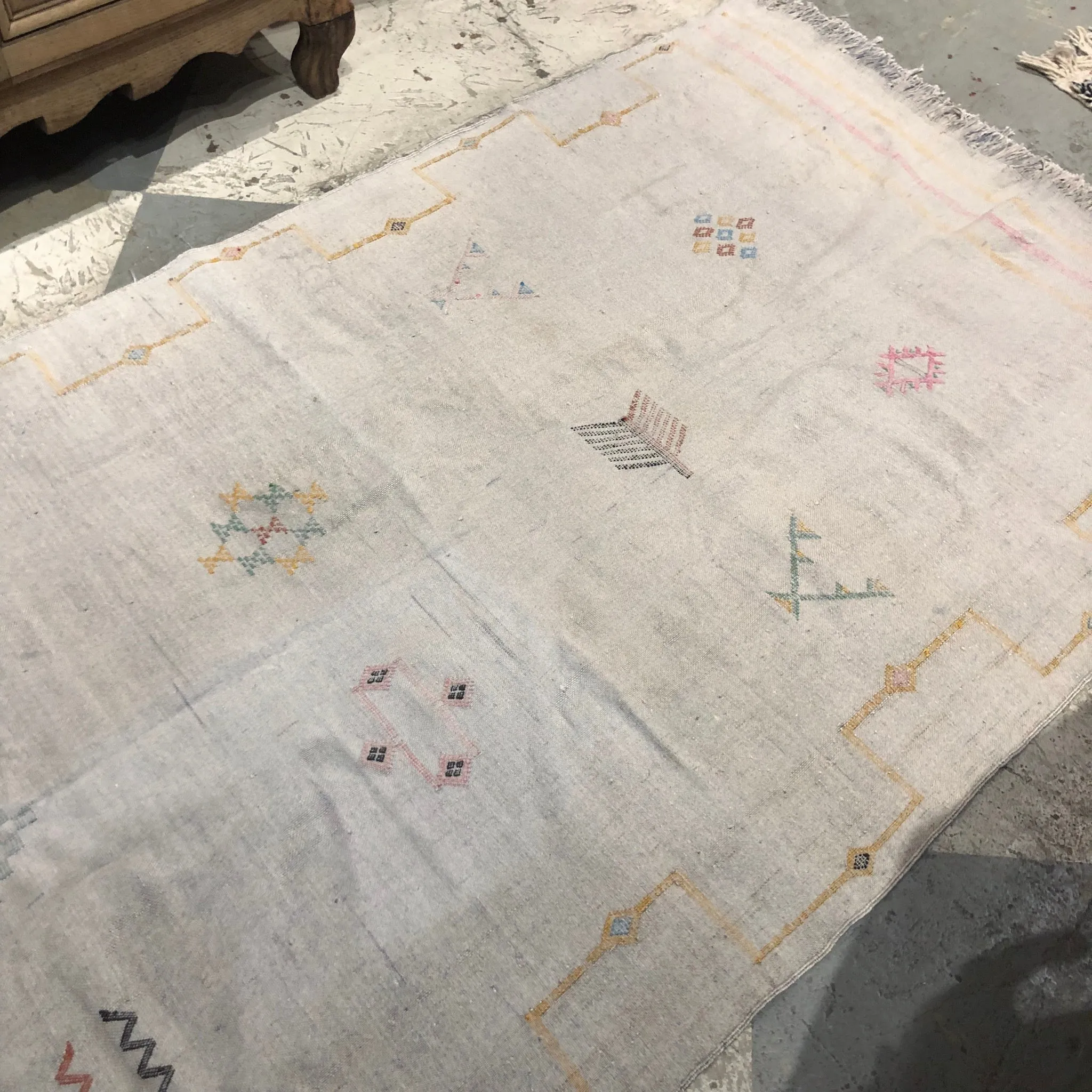 Vintage Handwoven Moroccan Cactus Fiber Rug