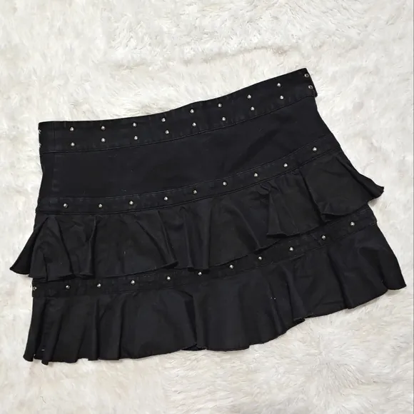 Vintage Illig Studded Ruffle Skirt - Black/Silver