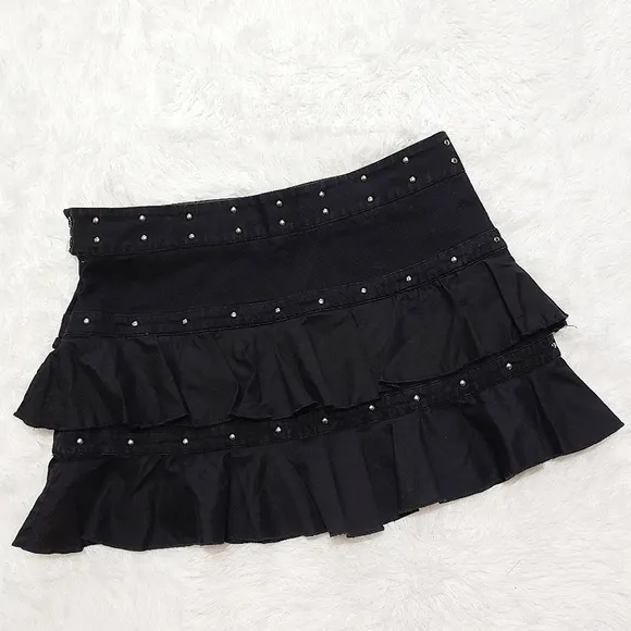 Vintage Illig Studded Ruffle Skirt - Black/Silver