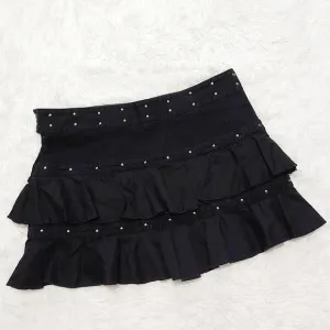 Vintage Illig Studded Ruffle Skirt - Black/Silver