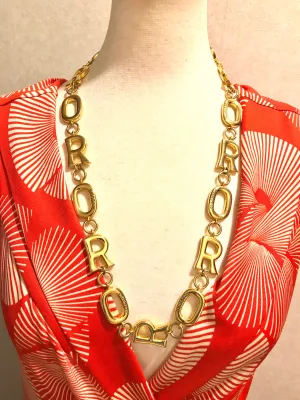 Vintage Moschino chain statement necklace with golden O and R letter charms with logos. 050323re5