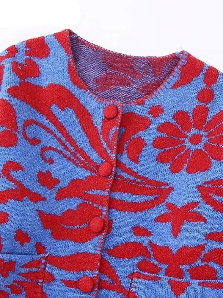 Vintage O Neck Flower Sweater