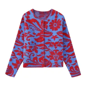 Vintage O Neck Flower Sweater