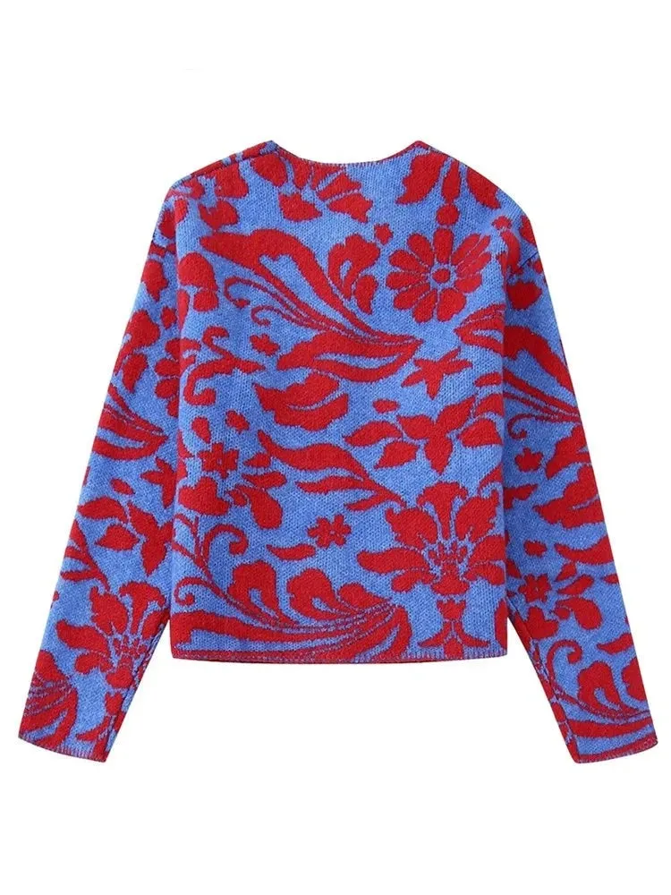 Vintage O Neck Flower Sweater