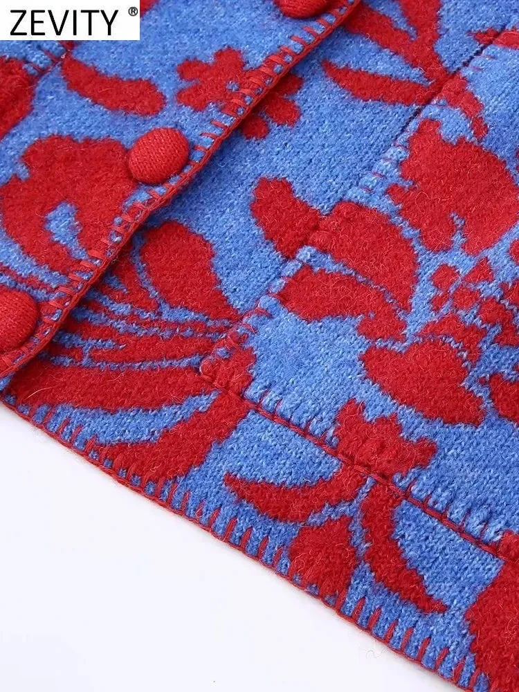 Vintage O Neck Flower Sweater