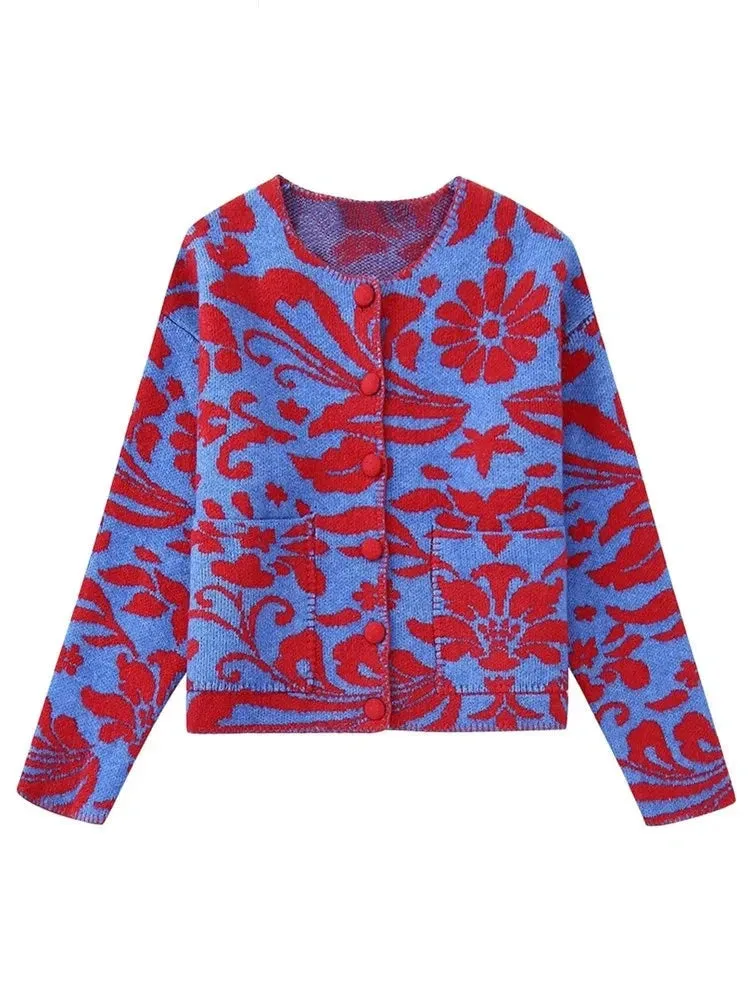 Vintage O Neck Flower Sweater