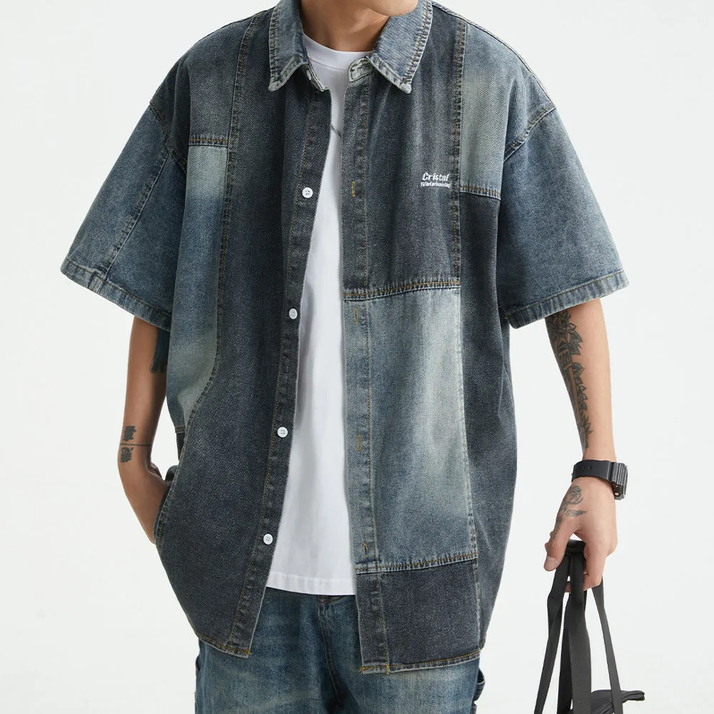 Vintage Panel Denim Short Sleeve Shirt