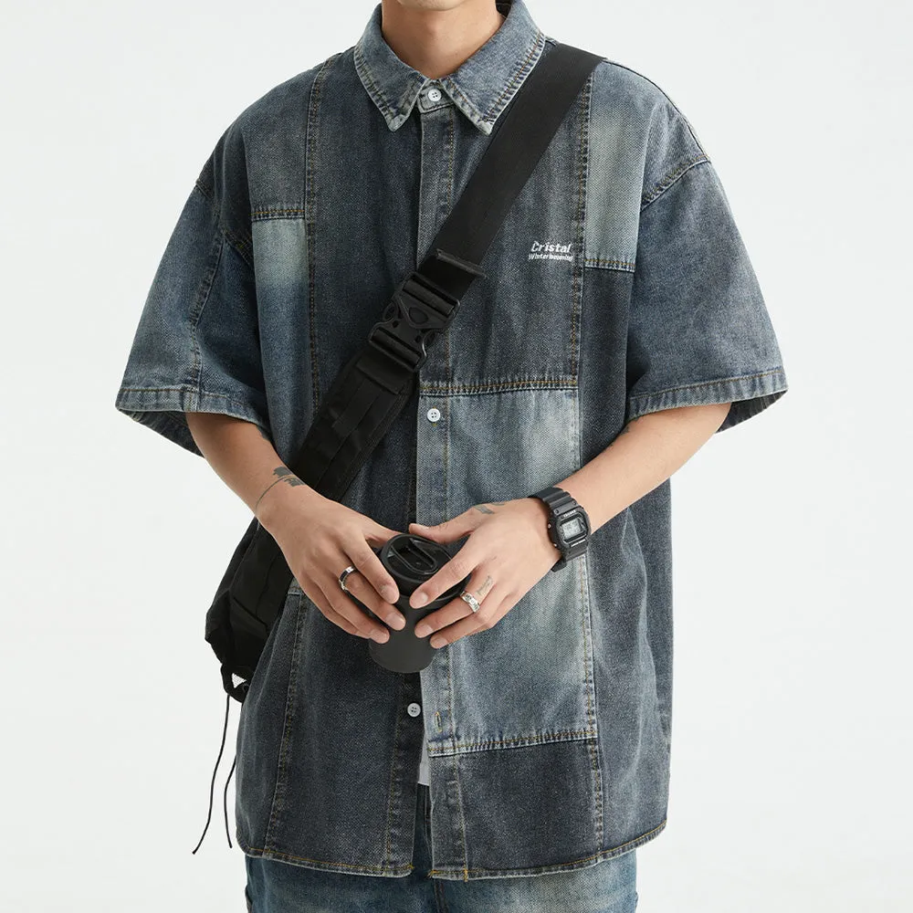 Vintage Panel Denim Short Sleeve Shirt
