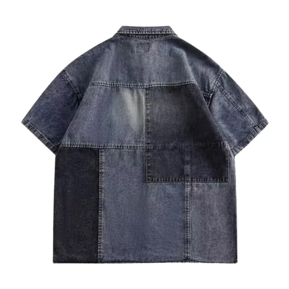 Vintage Panel Denim Short Sleeve Shirt