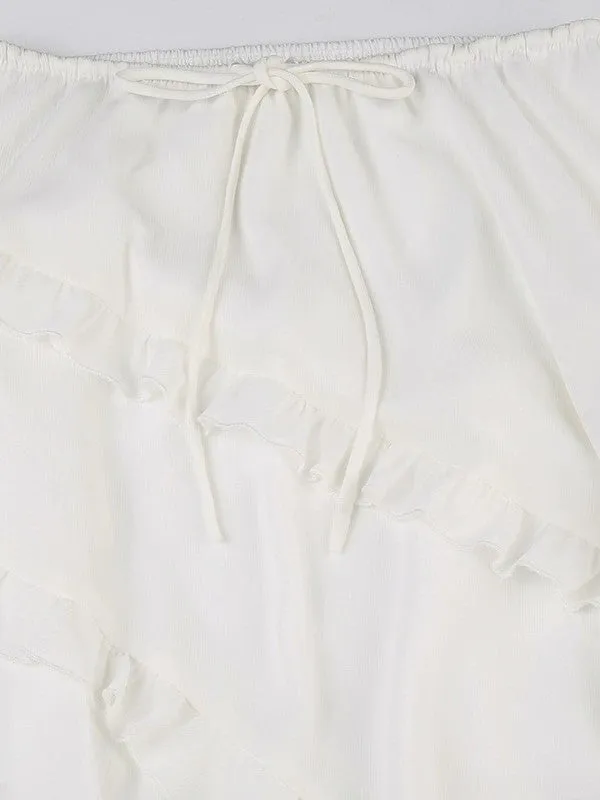 Vintage Slit Lace Up Ruffle Patchwork Maxi Skirt