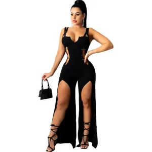 Vivian Sleeveless Cutout Lace-Up Split Leg Jumpsuit