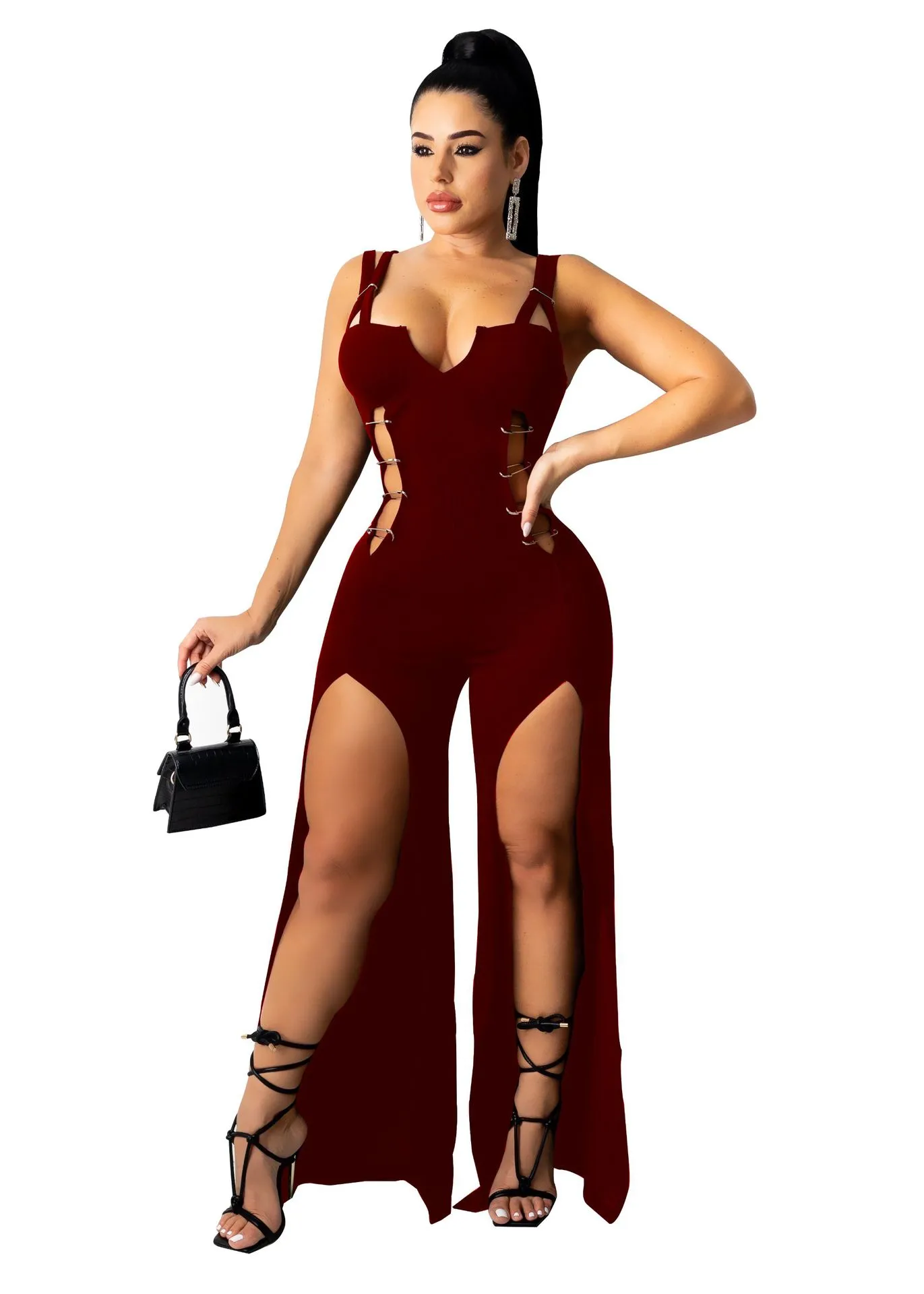 Vivian Sleeveless Cutout Lace-Up Split Leg Jumpsuit