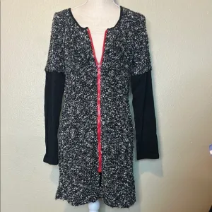 VTG Angie Black and White Knit Dress Sweater Red zipper Y2K Size Large