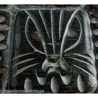 VTG Bohemian Wood Hand Carved Trinket Jewelry Box Cat/ Design 12"x10" Dark Wood
