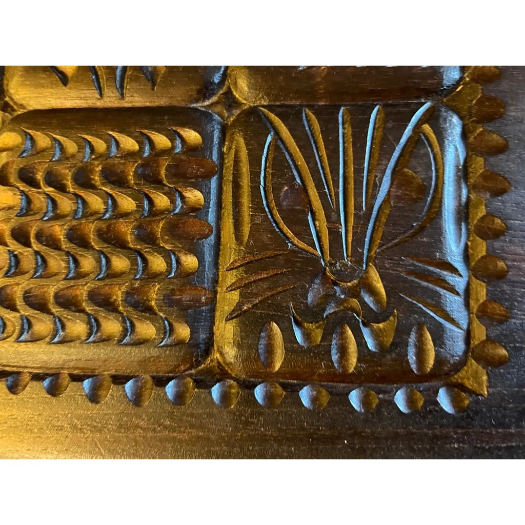 VTG Bohemian Wood Hand Carved Trinket Jewelry Box Cat/ Design 12"x10" Dark Wood