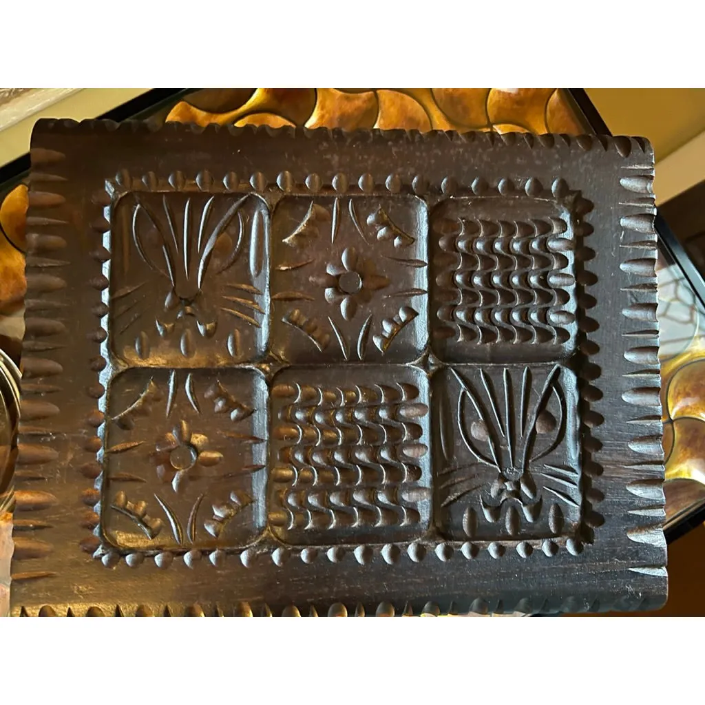 VTG Bohemian Wood Hand Carved Trinket Jewelry Box Cat/ Design 12"x10" Dark Wood