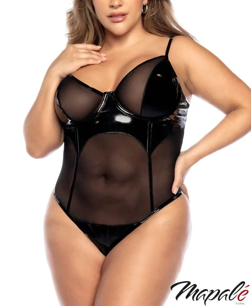 Wet Look Sheer Teddy In Black
