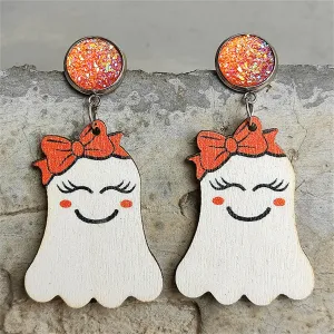 White & Orange Wood Drusy MS.Ghost Drop Earrings