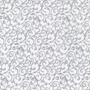 White and Silver Fleur Metallic Fabric, Item No. 23850