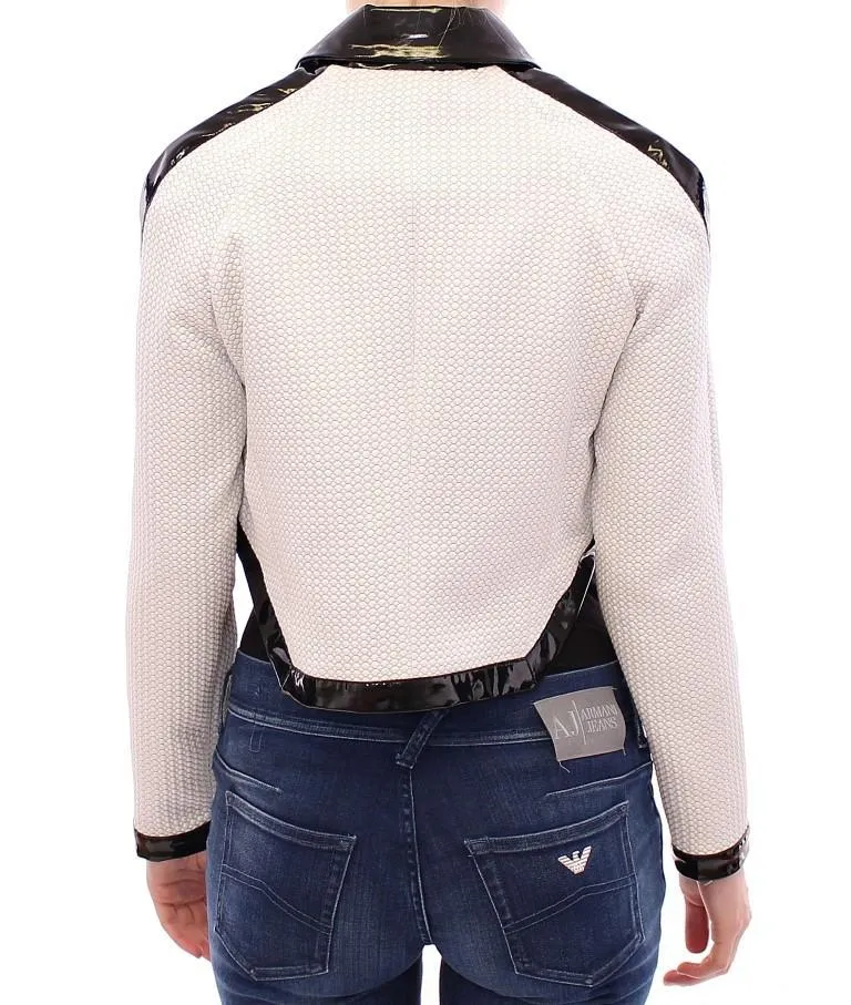 White Black Zipper Closure Cropped Jacket