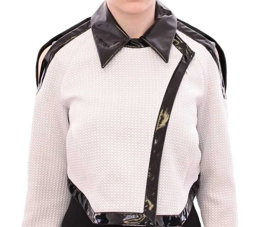White Black Zipper Closure Cropped Jacket