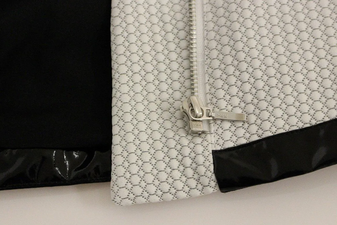 White Black Zipper Closure Cropped Jacket