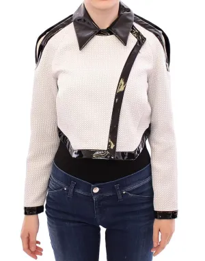 White Black Zipper Closure Cropped Jacket